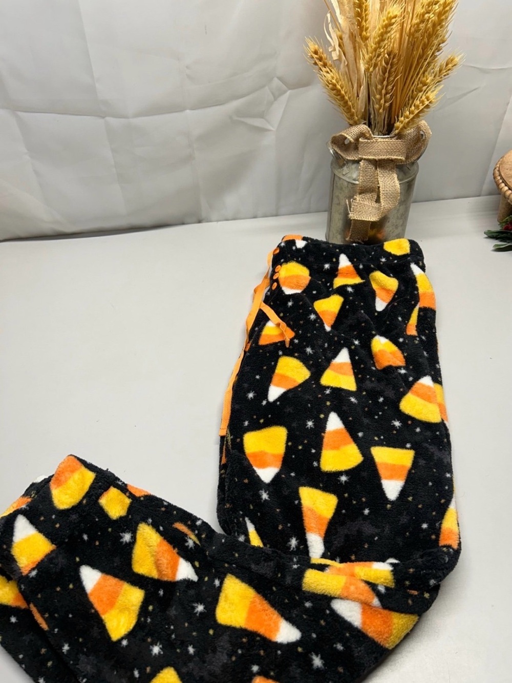 Cozy Candy Corn Fleece Pajama Pants - Black